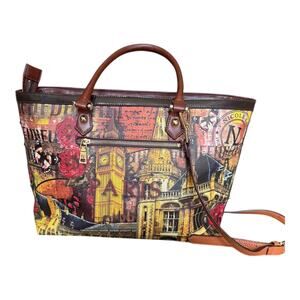 Nicole Lee USA Paris Baroque Print Studded Tote Bag Detachable Shoulder Strap